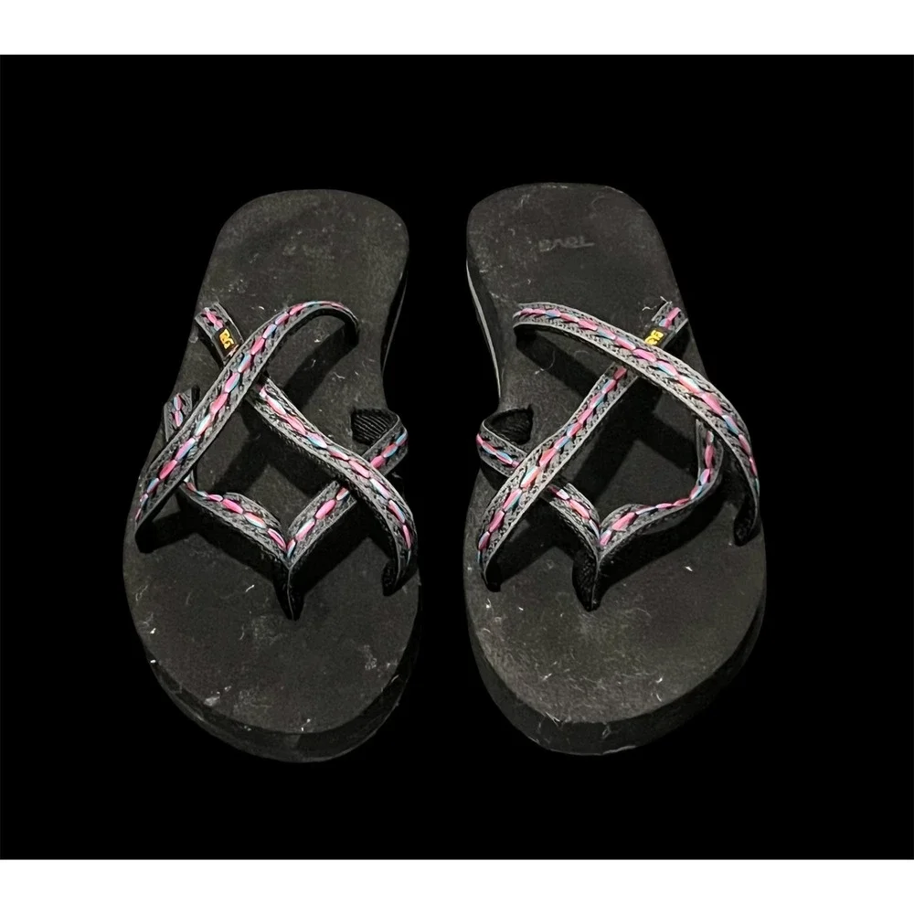 Teva Olowahu Black Multi Strap Mush Flip Flop Sandals Womens 8 6840